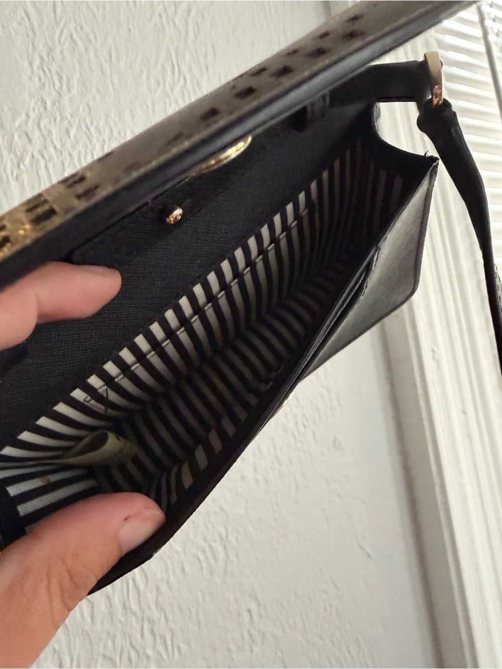 kate spade Black Crossbody Wallet with Pink Underlay Panel